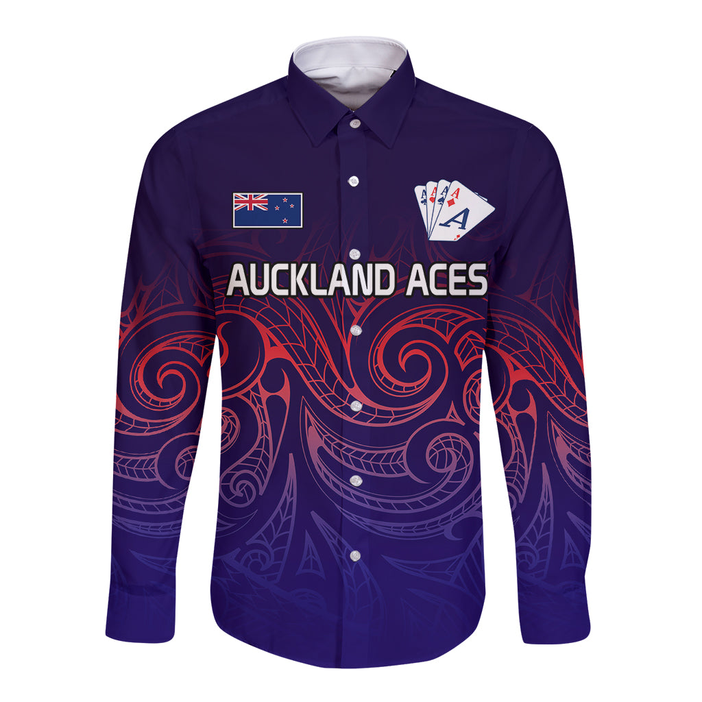 New Zealand Auckland Cricket Long Sleeve Button Shirt Maori Traditional Ethnic Style LT9 Unisex Gradient - Polynesian Pride