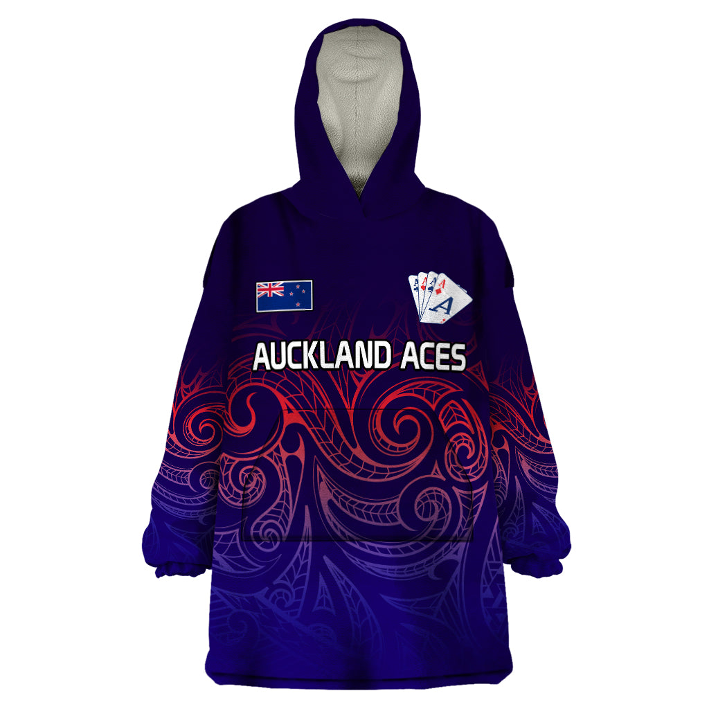 New Zealand Auckland Cricket Wearable Blanket Hoodie Maori Traditional Ethnic Style LT9 One Size Gradient - Polynesian Pride