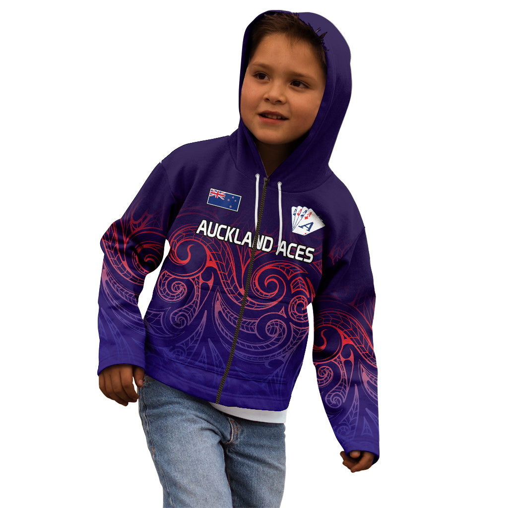 (Custom Text And Number) New Zealand Auckland Cricket Kid Hoodie Maori Traditional Ethnic Style LT9 - Polynesian Pride