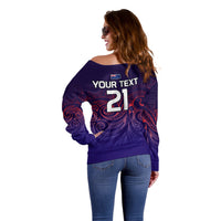 (Custom Text And Number) New Zealand Auckland Cricket Off Shoulder Sweater Maori Traditional Ethnic Style LT9 - Polynesian Pride