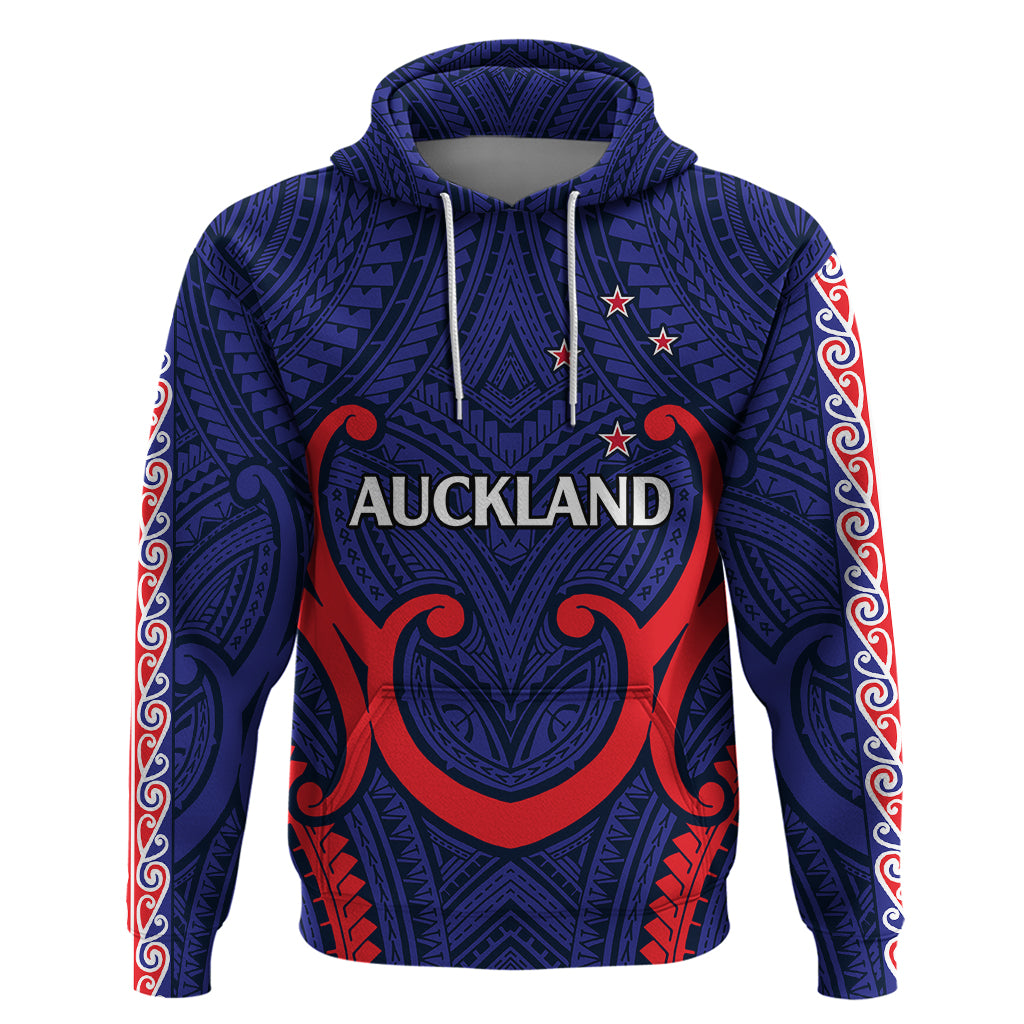 New Zealand Auckland Cricket Hoodie Polynesian with Maori Koru LT9 Blue - Polynesian Pride