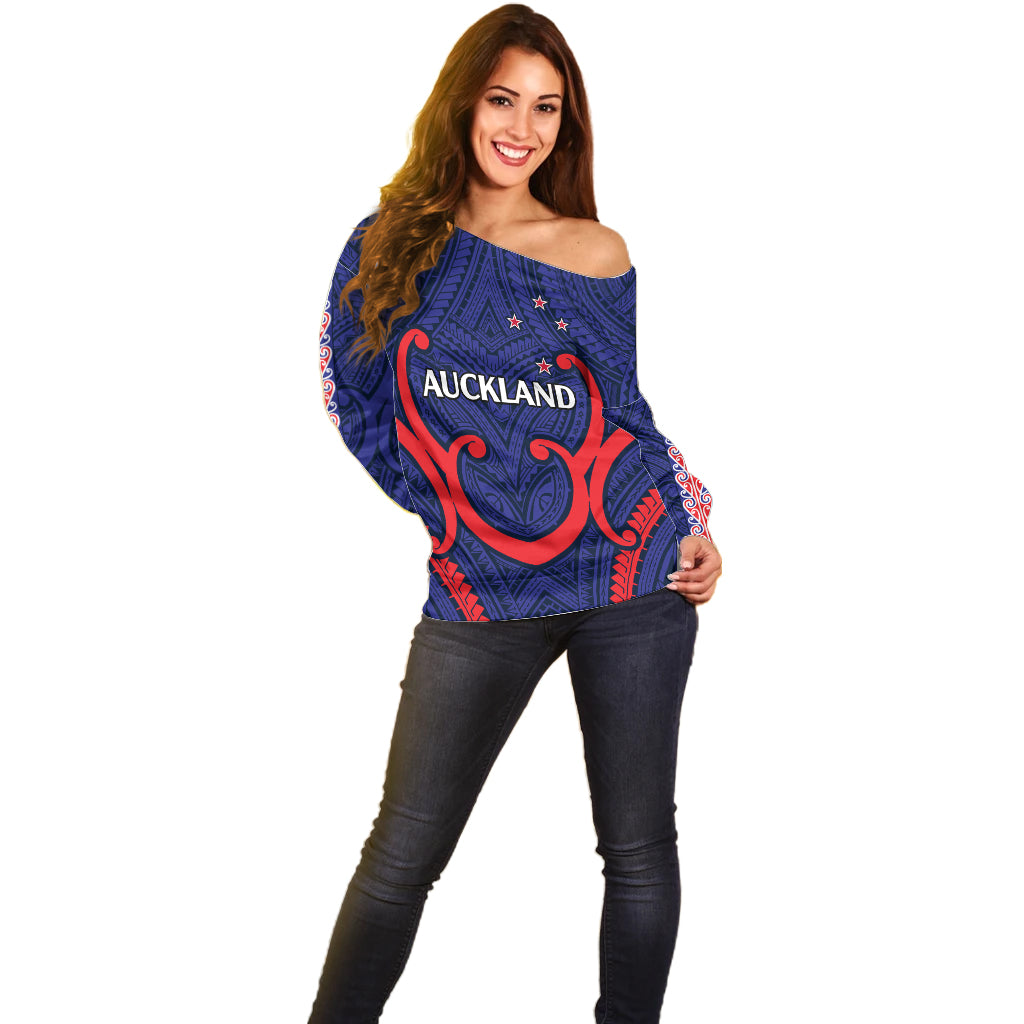 New Zealand Auckland Cricket Off Shoulder Sweater Polynesian with Maori Koru LT9 - Polynesian Pride