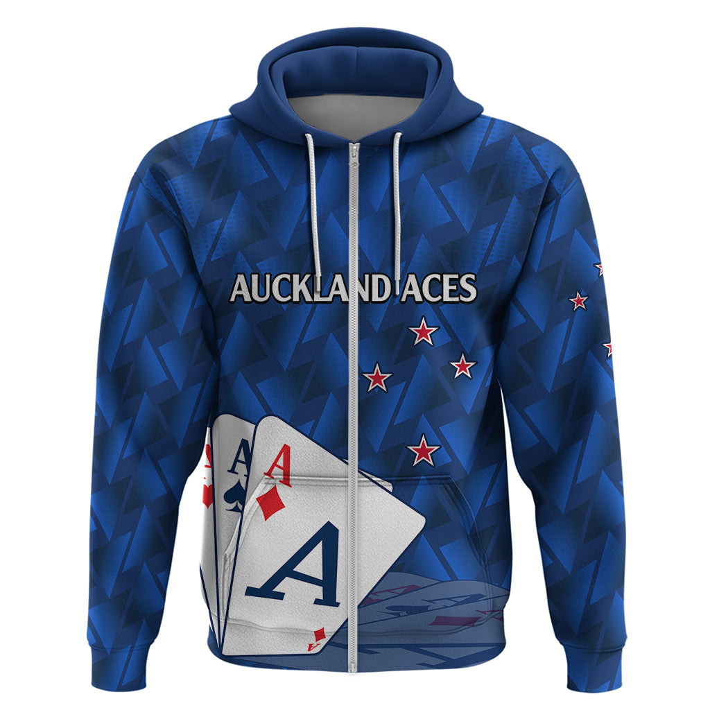 (Custom Text and Number) New Zealand Cricket Hoodie Auckland Aces Sporty Style LT9 Zip Hoodie Blue - Polynesian Pride