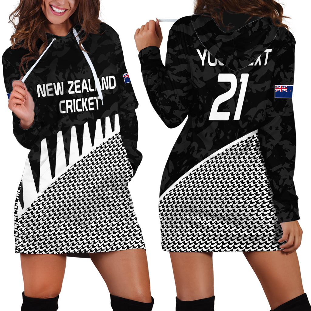(Custom Text And Number) New Zealand Cricket Hoodie Dress Black Cap Sporty Style No1 LT9 - Polynesian Pride