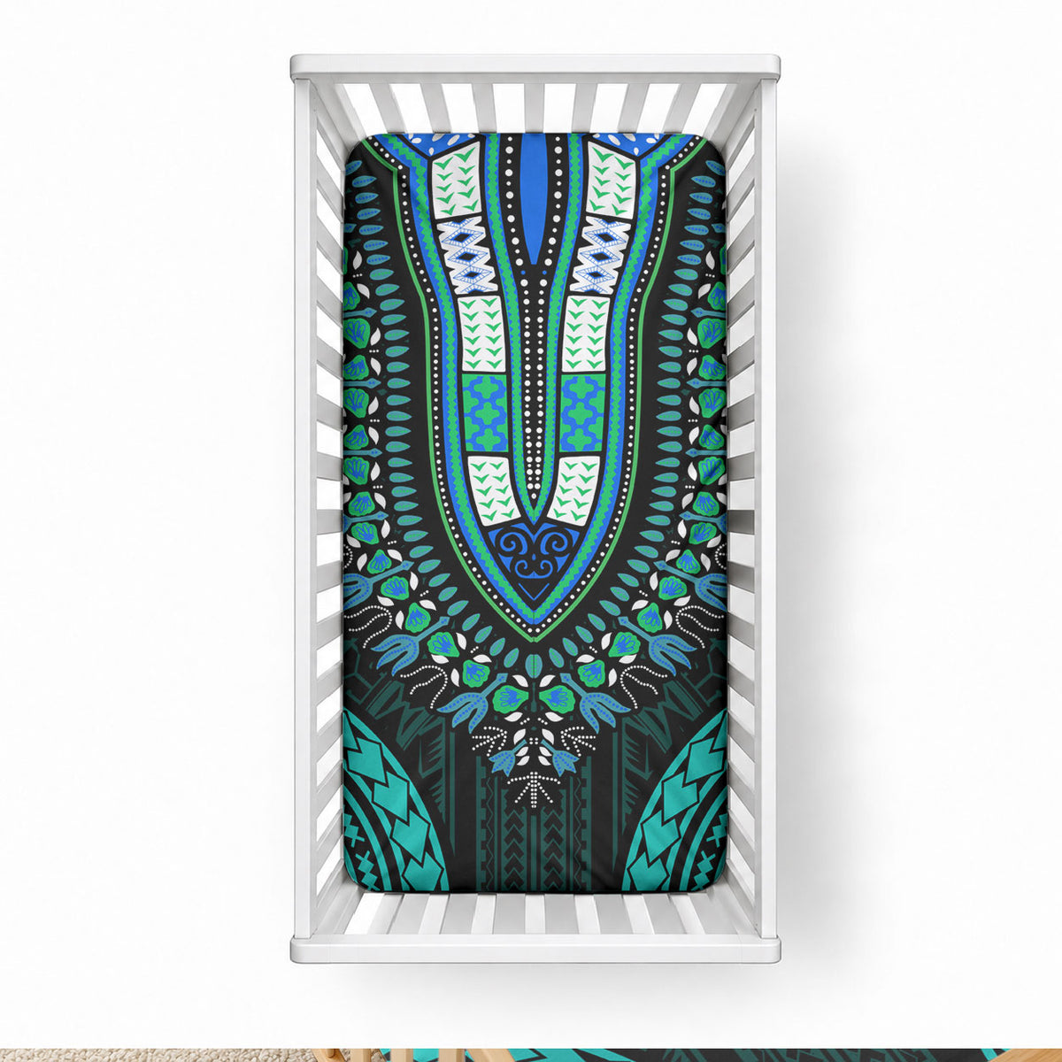 African Dashiki With Polynesian Pattern Teal Baby Bed Cover LT9 28 × 52 in Teal - Polynesian Pride