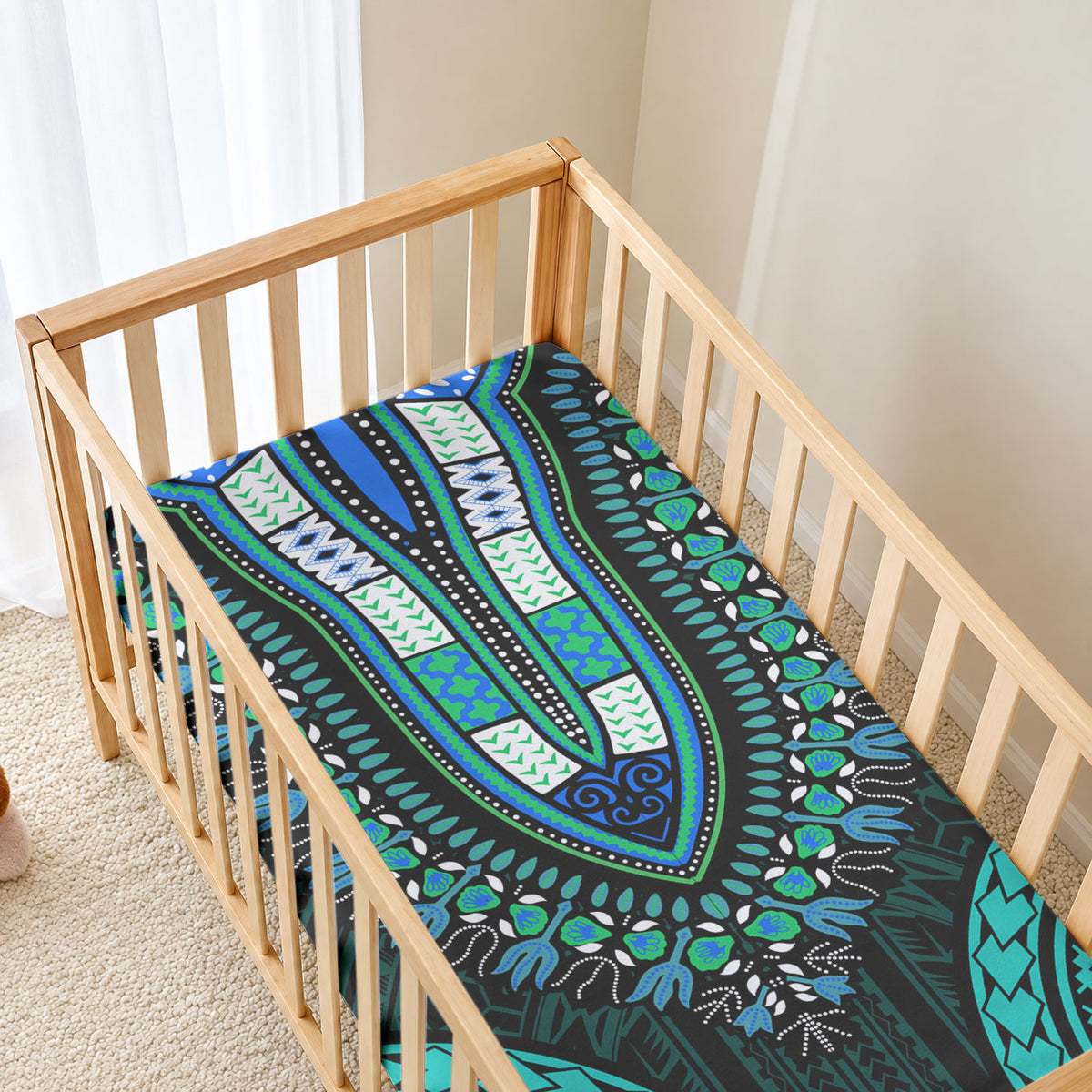 African Dashiki With Polynesian Pattern Teal Baby Bed Cover LT9 - Polynesian Pride
