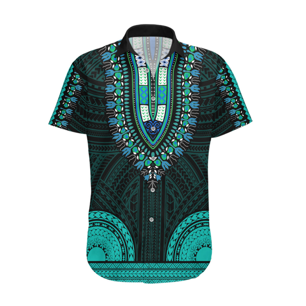 African Dashiki Hawaiian Shirt With Polynesian Pattern - Teal LT9 Teal - Polynesian Pride