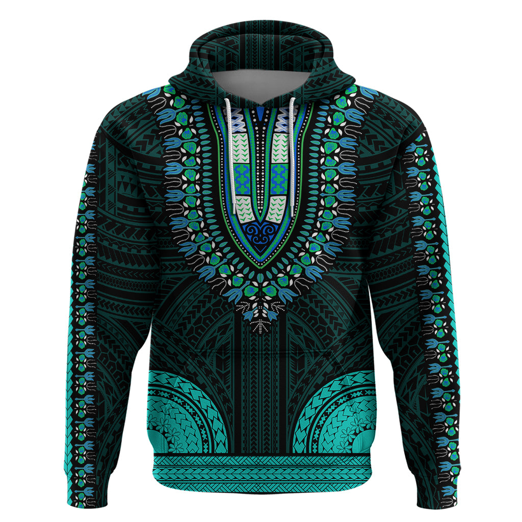 African Dashiki Hoodie With Polynesian Pattern Teal LT9 Pullover Hoodie Teal - Polynesian Pride