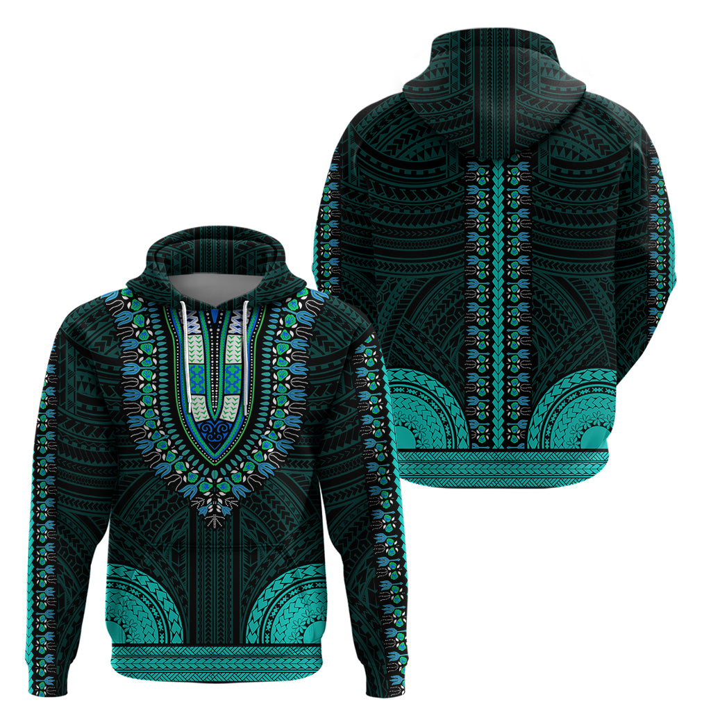 African Dashiki Hoodie With Polynesian Pattern Teal LT9 - Polynesian Pride