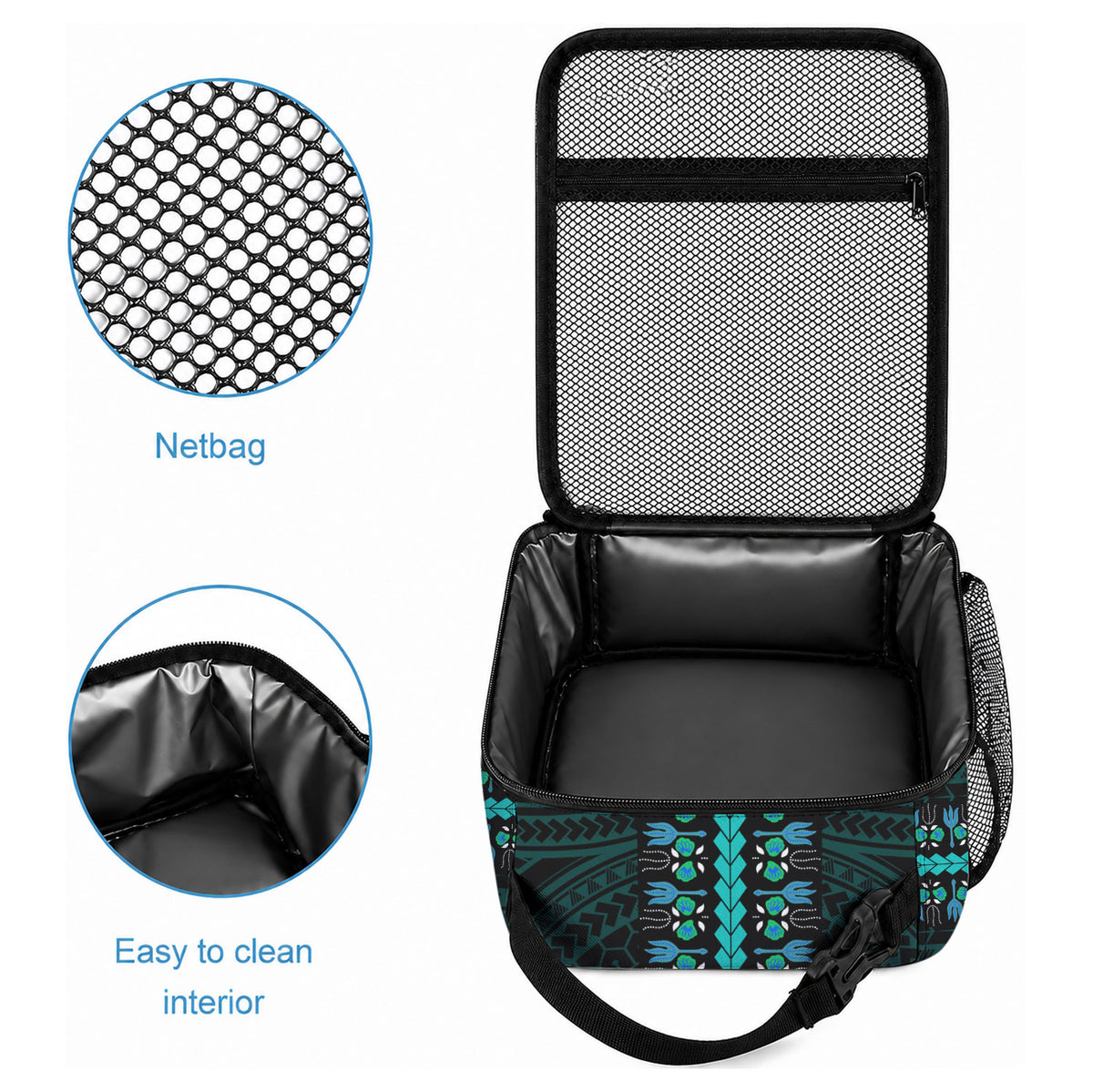 African Dashiki With Polynesian Pattern Teal Lunch Bag LT9 - Polynesian Pride