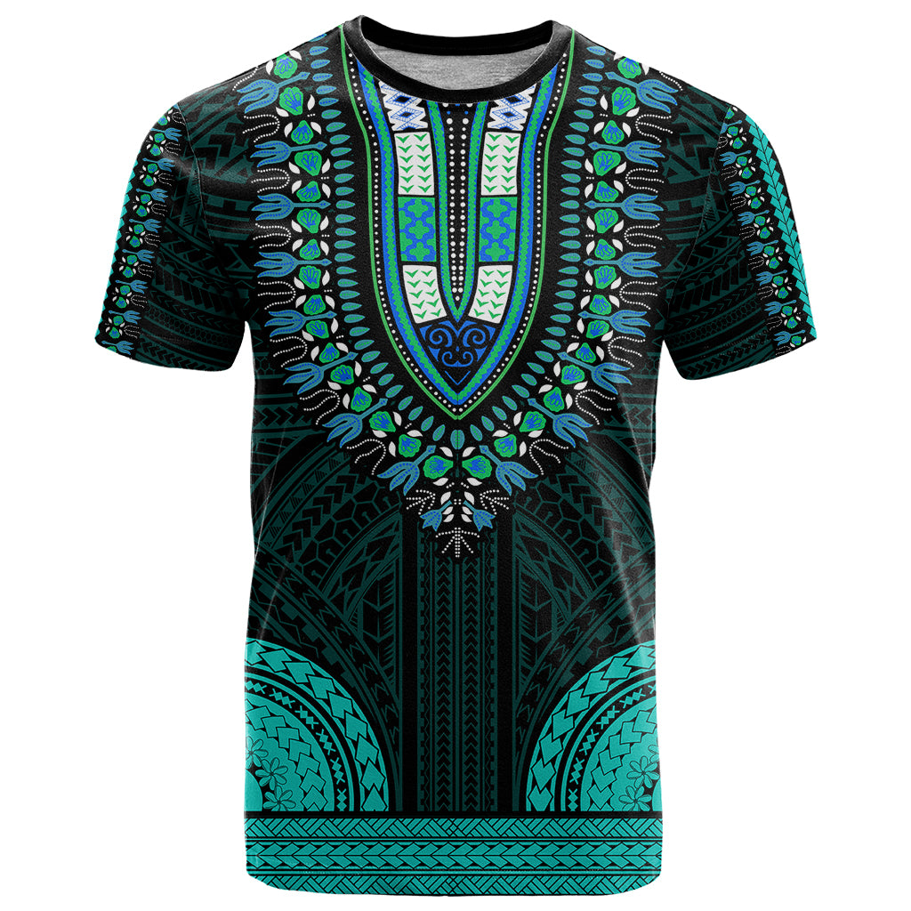 African Dashiki T Shirt With Polynesian Pattern Teal LT9 Teal - Polynesian Pride