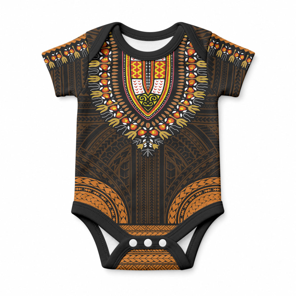 African Dashiki With Polynesian Pattern Gold Baby Onesie LT9 Gold - Polynesian Pride