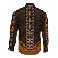 African Dashiki Long Sleeve Button Shirt With Polynesian Pattern - Gold LT9 - Polynesian Pride
