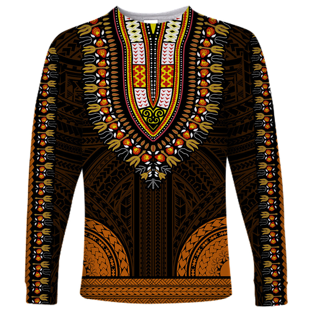 African Dashiki Long Sleeve Shirt With Polynesian Pattern - Gold LT9 Unisex Gold - Polynesian Pride