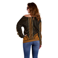 African Dashiki Off Shoulder Sweater With Polynesian Pattern - Gold LT9 - Polynesian Pride