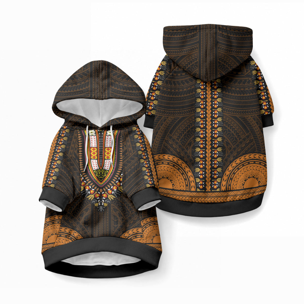 African Dashiki With Polynesian Pattern Gold Pet Hoodie LT9 Pullover Gold - Polynesian Pride