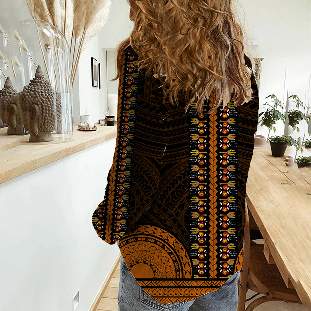 African Dashiki Women Casual Shirt With Polynesian Pattern - Gold LT9 - Polynesian Pride