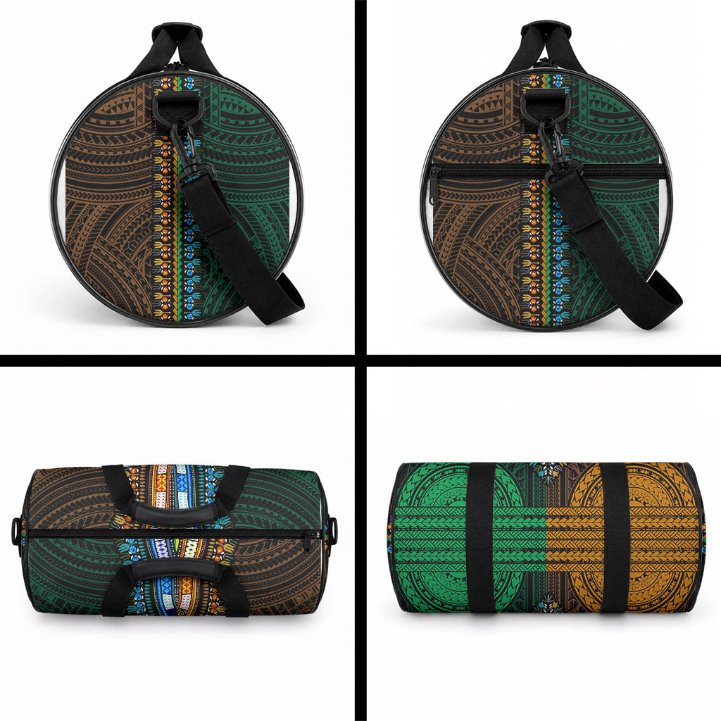 African Dashiki With Polynesian Pattern Green Gold Duffle Bag LT9 - Polynesian Pride