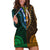 African Dashiki Hoodie Dress With Polynesian Pattern - Half Green and Gold LT9 Green and Gold - Polynesian Pride