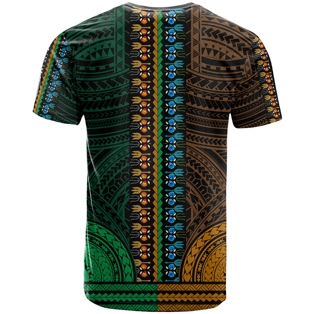 African Dashiki T Shirt With Polynesian Pattern Half Green and Gold LT9 - Polynesian Pride