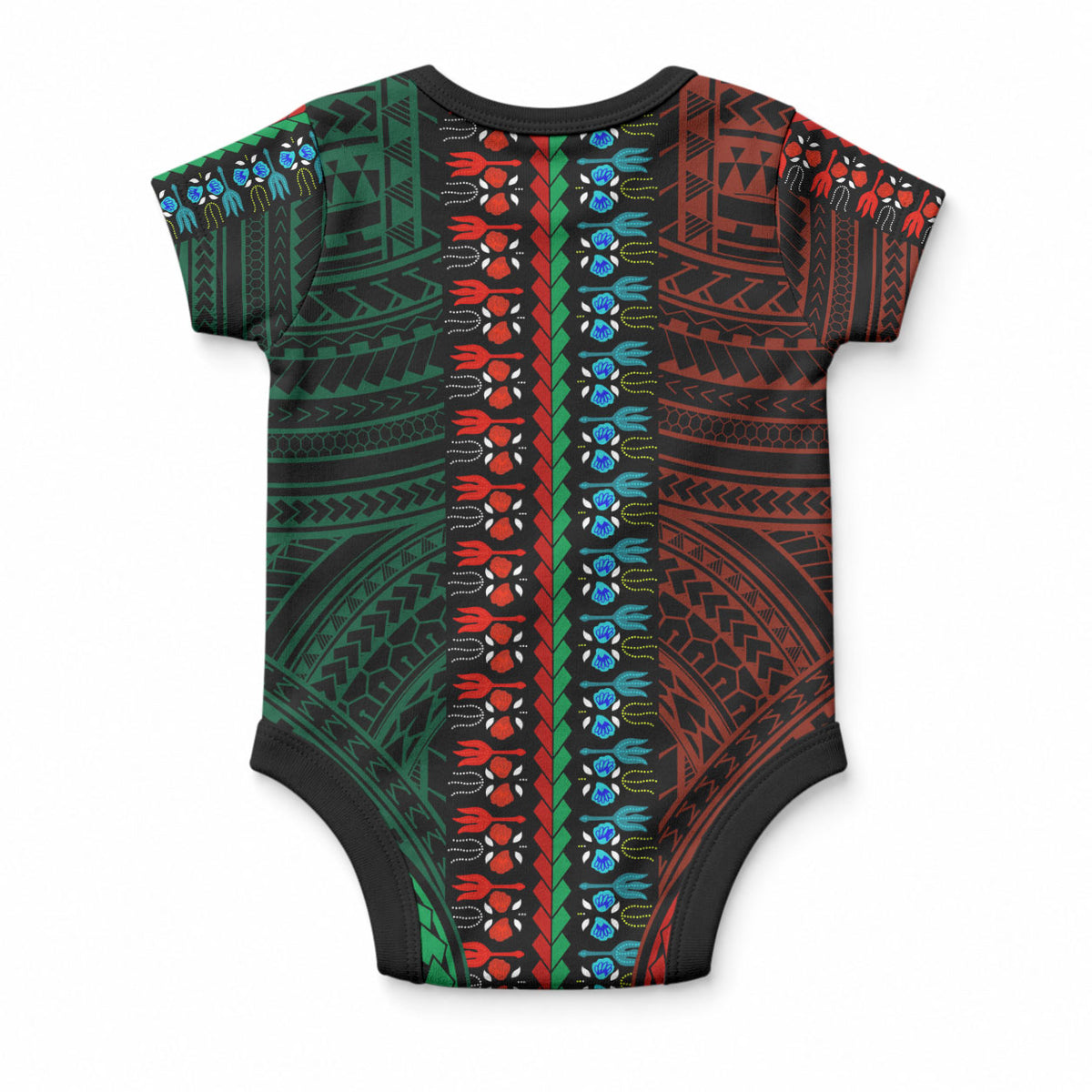 African Dashiki With Polynesian Pattern Green Red Baby Onesie LT9 - Polynesian Pride
