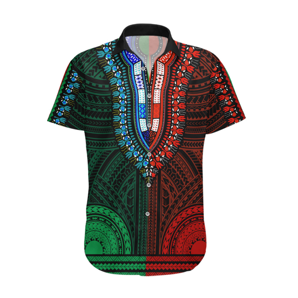 African Dashiki Hawaiian Shirt With Polynesian Pattern - Half Green and Red LT9 Green and Red - Polynesian Pride