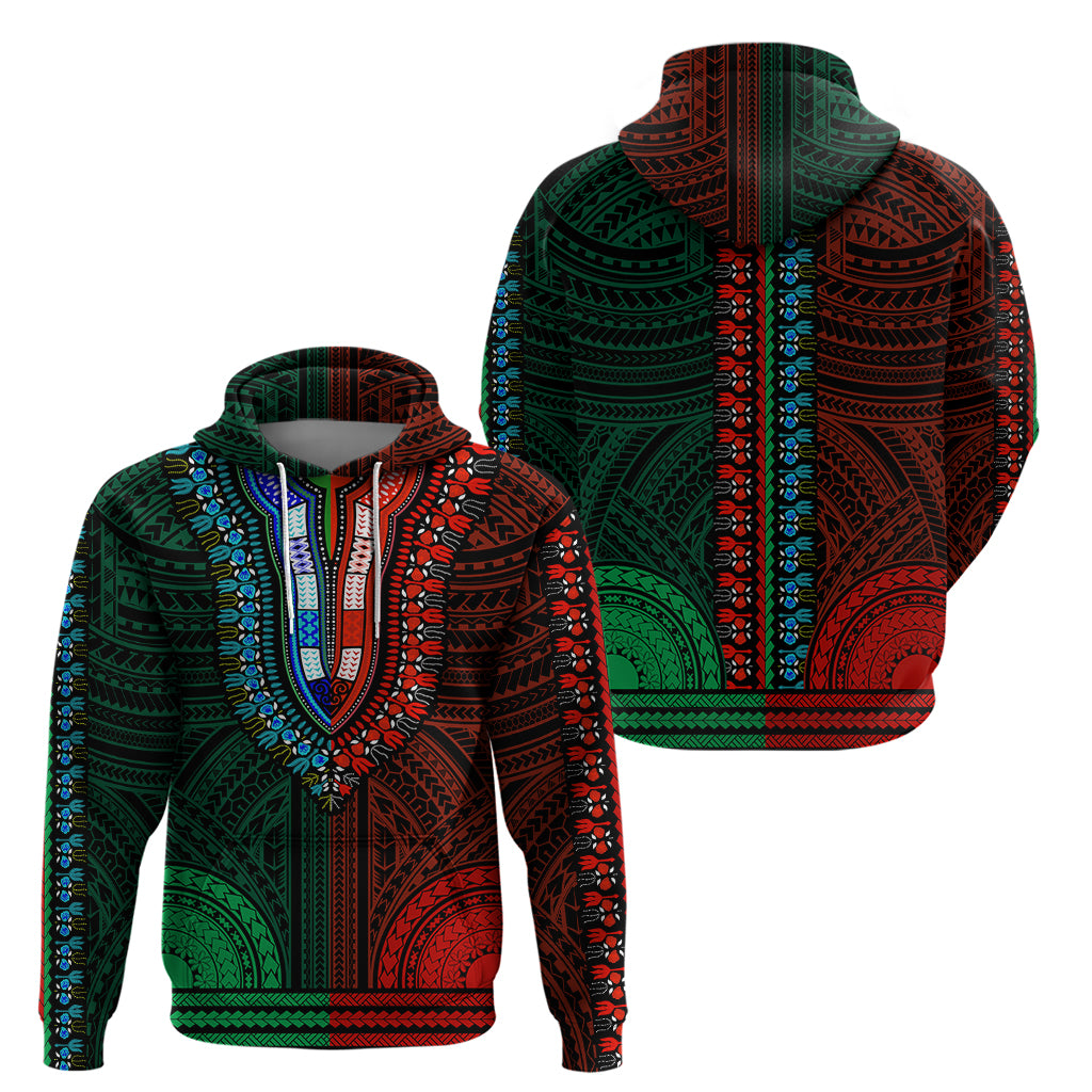 African Dashiki Hoodie With Polynesian Pattern Half Green and Red LT9 - Polynesian Pride