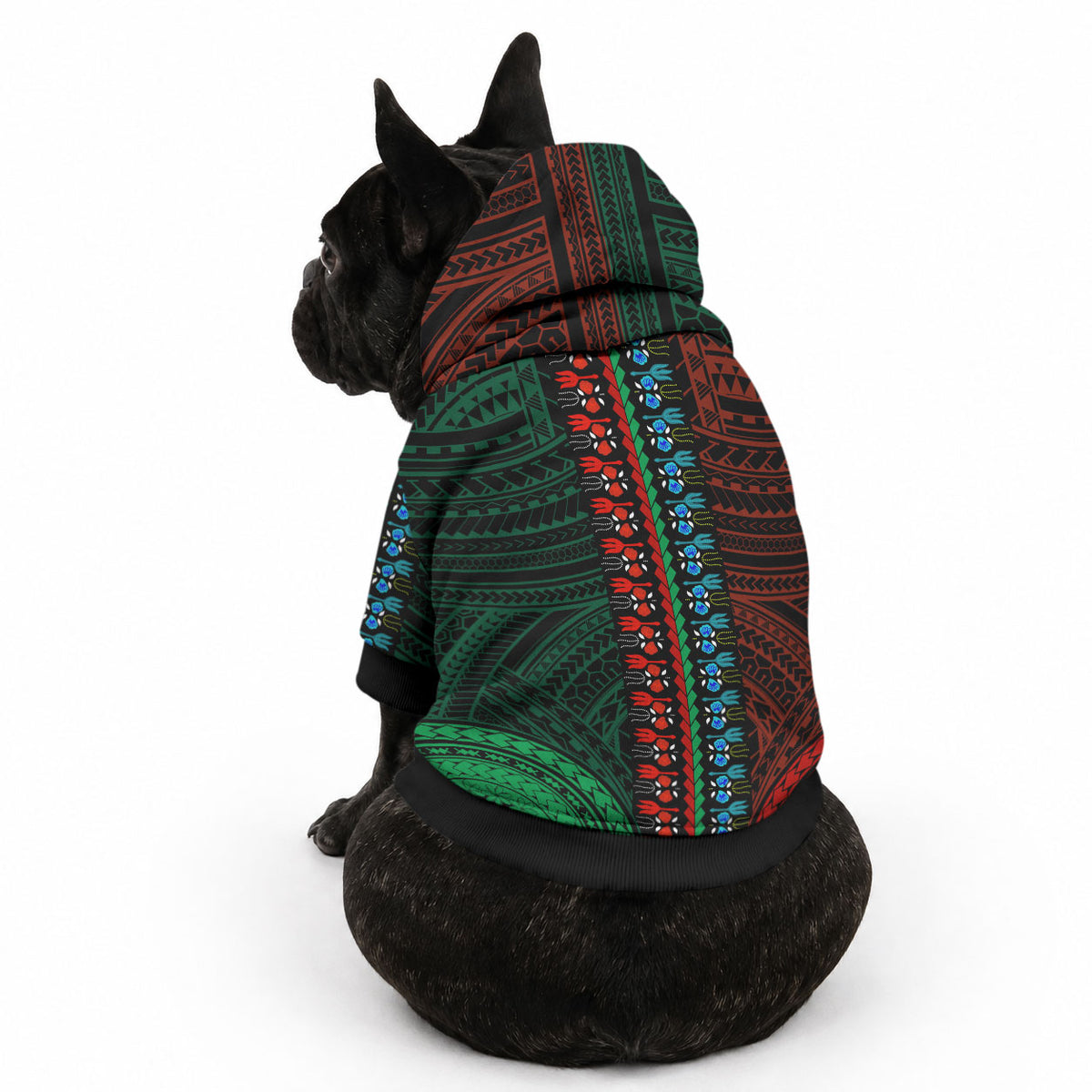 African Dashiki With Polynesian Pattern Green Red Pet Hoodie LT9 - Polynesian Pride
