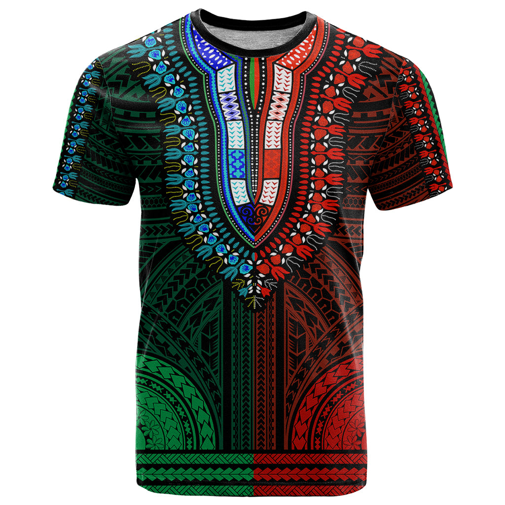 African Dashiki T Shirt With Polynesian Pattern Half Green and Red LT9 Green and Red - Polynesian Pride