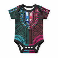 African Dashiki With Polynesian Pattern Teal Pink Baby Onesie LT9 Teal and Pink - Polynesian Pride