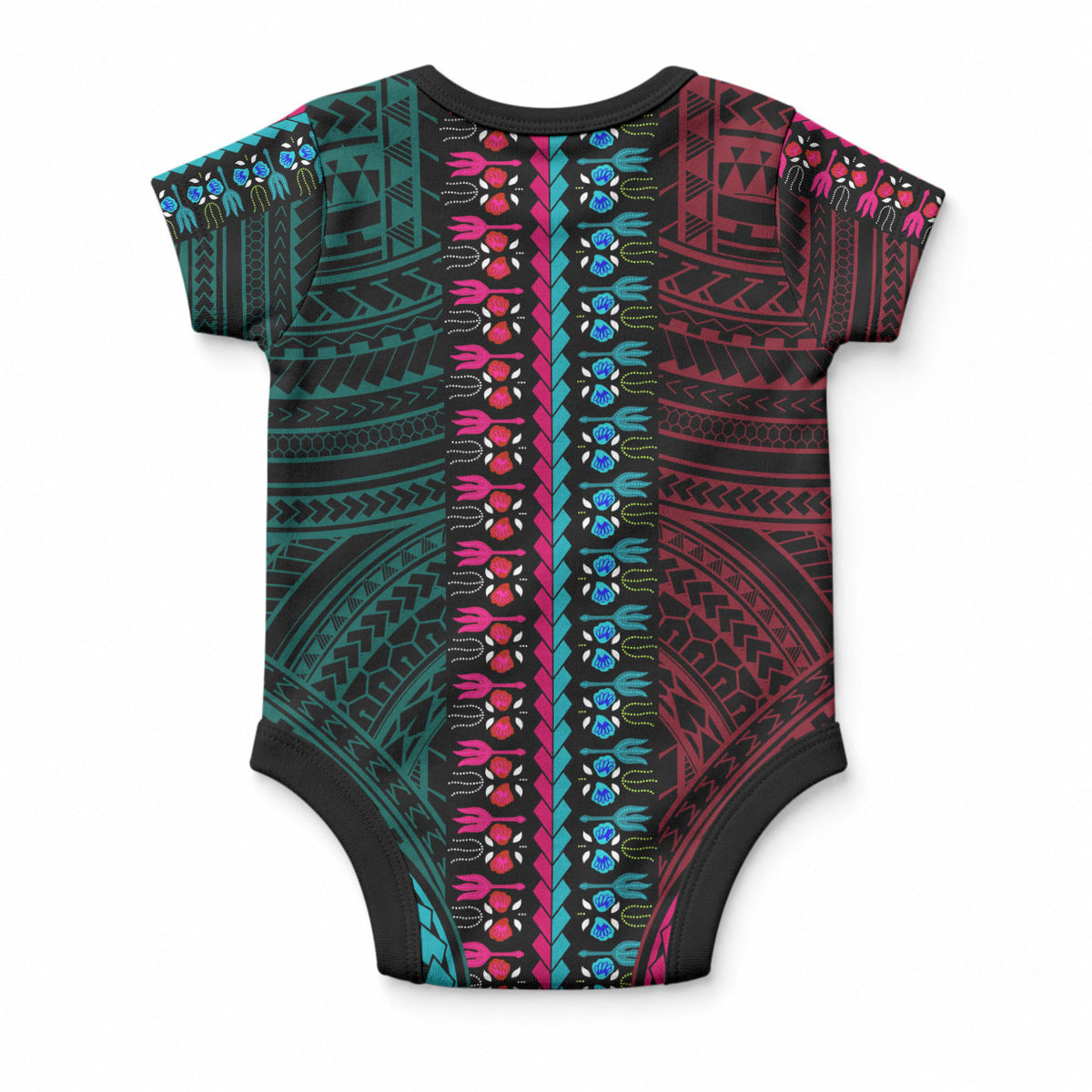 African Dashiki With Polynesian Pattern Teal Pink Baby Onesie LT9 - Polynesian Pride