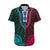 African Dashiki Hawaiian Shirt With Polynesian Pattern - Half Teal and Pink LT9 Teal and Pink - Polynesian Pride