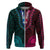 African Dashiki Hoodie With Polynesian Pattern Half Teal and Pink LT9 Zip Hoodie Teal and Pink - Polynesian Pride