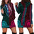 African Dashiki Hoodie Dress With Polynesian Pattern - Half Teal and Pink LT9 - Polynesian Pride