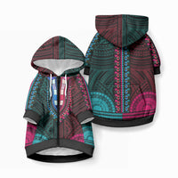 African Dashiki With Polynesian Pattern Teal Pink Pet Hoodie LT9 Zip-up Teal and Pink - Polynesian Pride