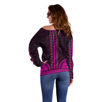 African Dashiki Off Shoulder Sweater With Polynesian Pattern - Pink LT9 - Polynesian Pride