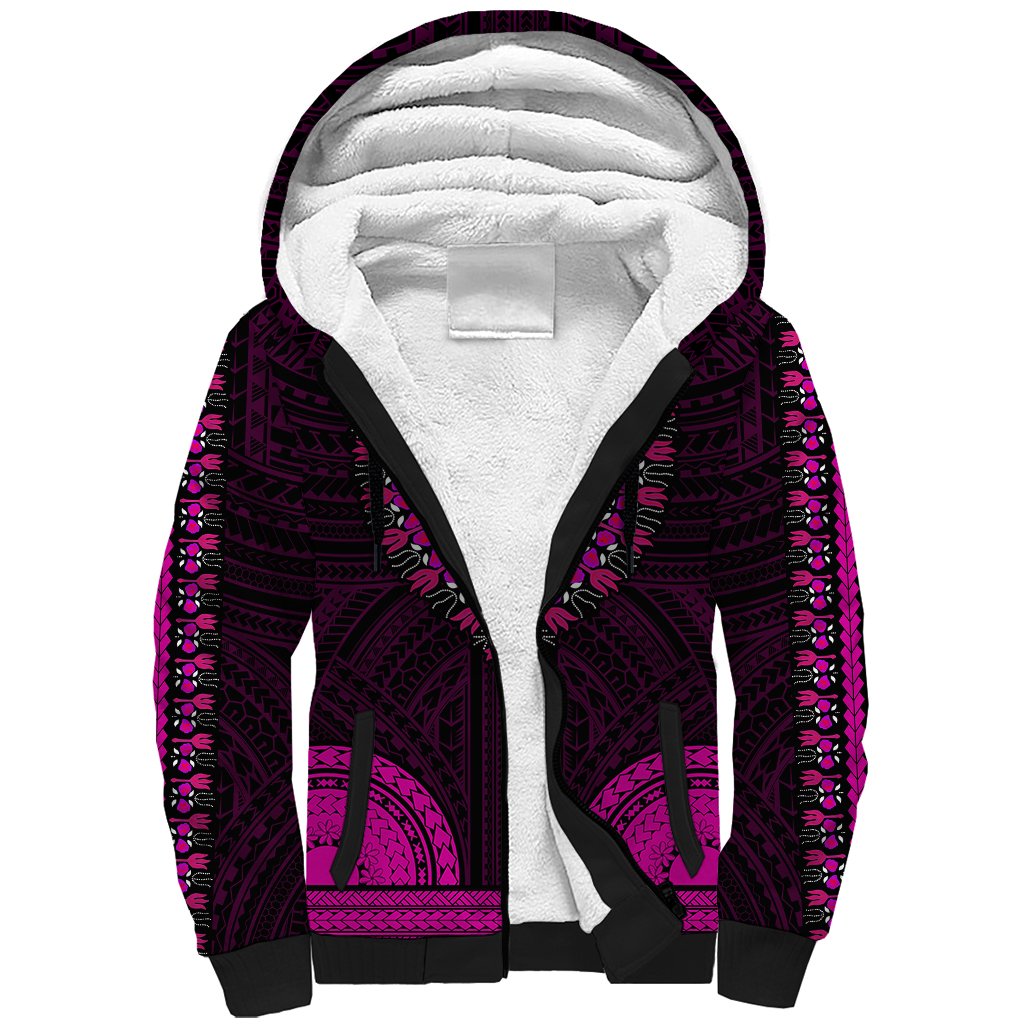 African Dashiki Sherpa Hoodie With Polynesian Pattern - Pink LT9 Unisex Pink - Polynesian Pride
