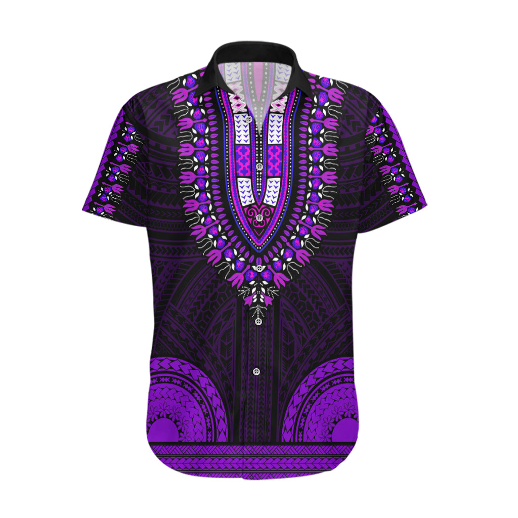 African Dashiki Hawaiian Shirt With Polynesian Pattern - Purple LT9 Purple - Polynesian Pride