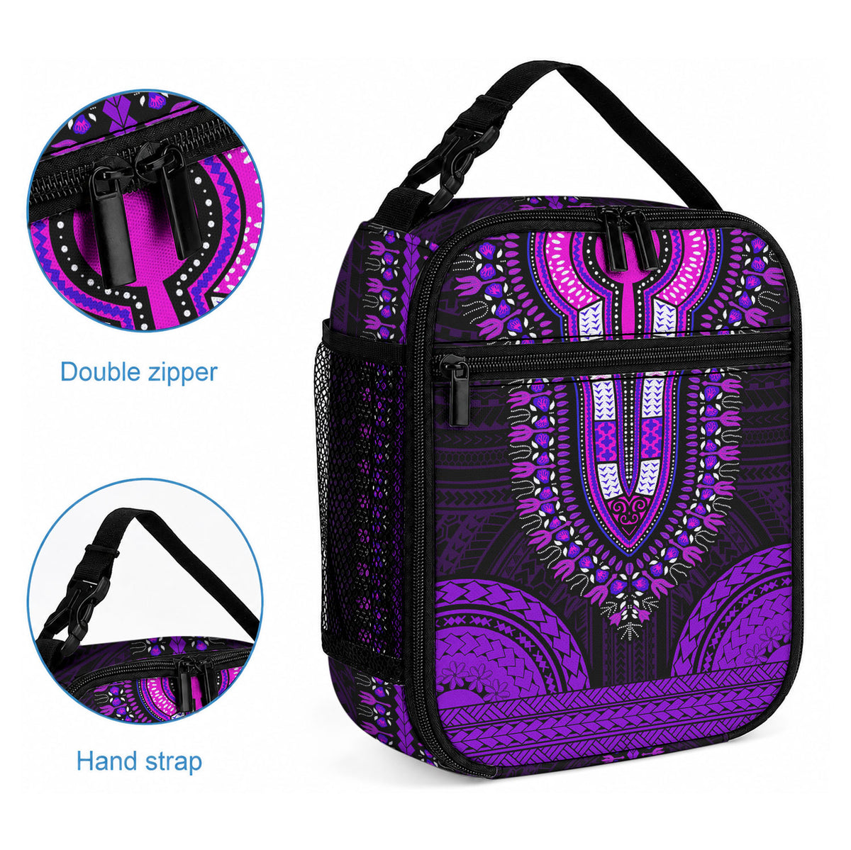 African Dashiki With Polynesian Pattern Purple Lunch Bag LT9 - Polynesian Pride