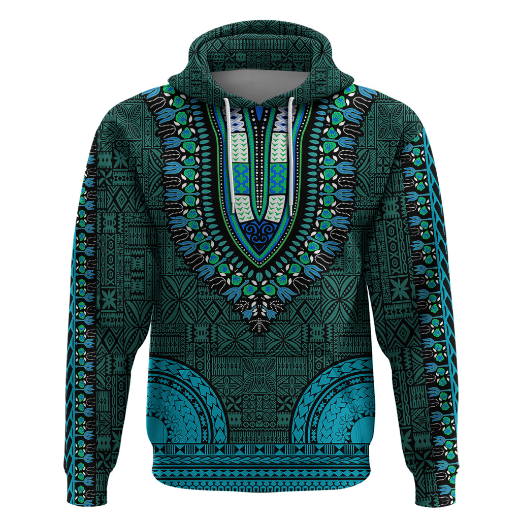 African Dashiki Hoodie With Tapa Pattern Teal LT9 Pullover Hoodie Teal - Polynesian Pride