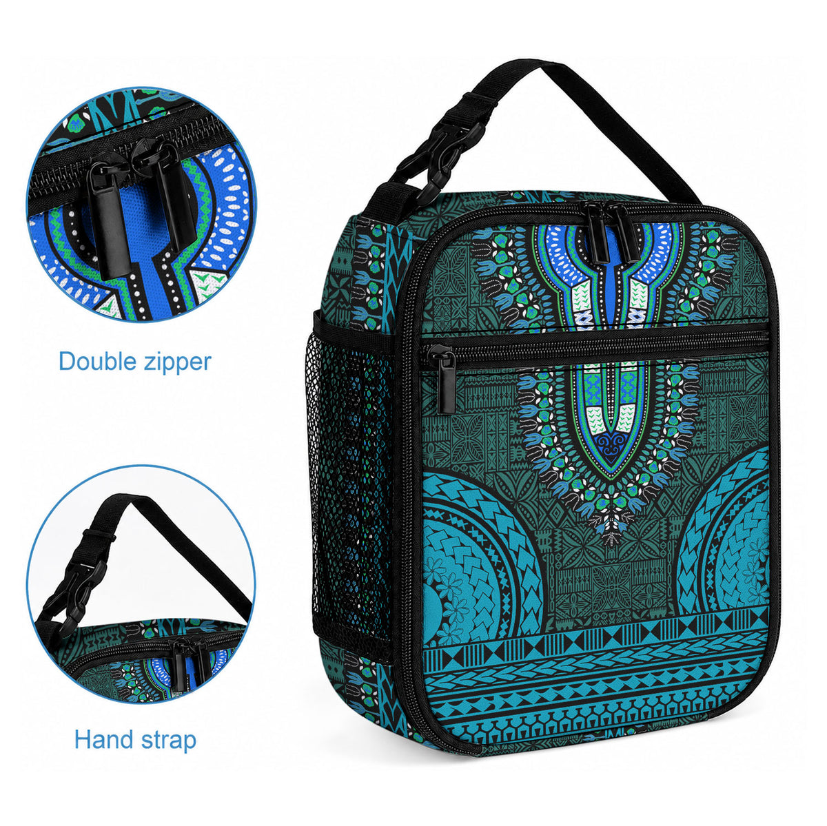 African Dashiki With Tapa Pattern - Teal Lunch Bag LT9 - Polynesian Pride