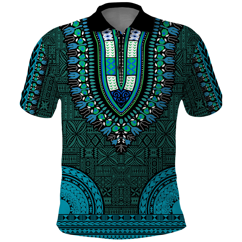 African Dashiki Polo Shirt With Tapa Pattern Teal LT9 Teal - Polynesian Pride