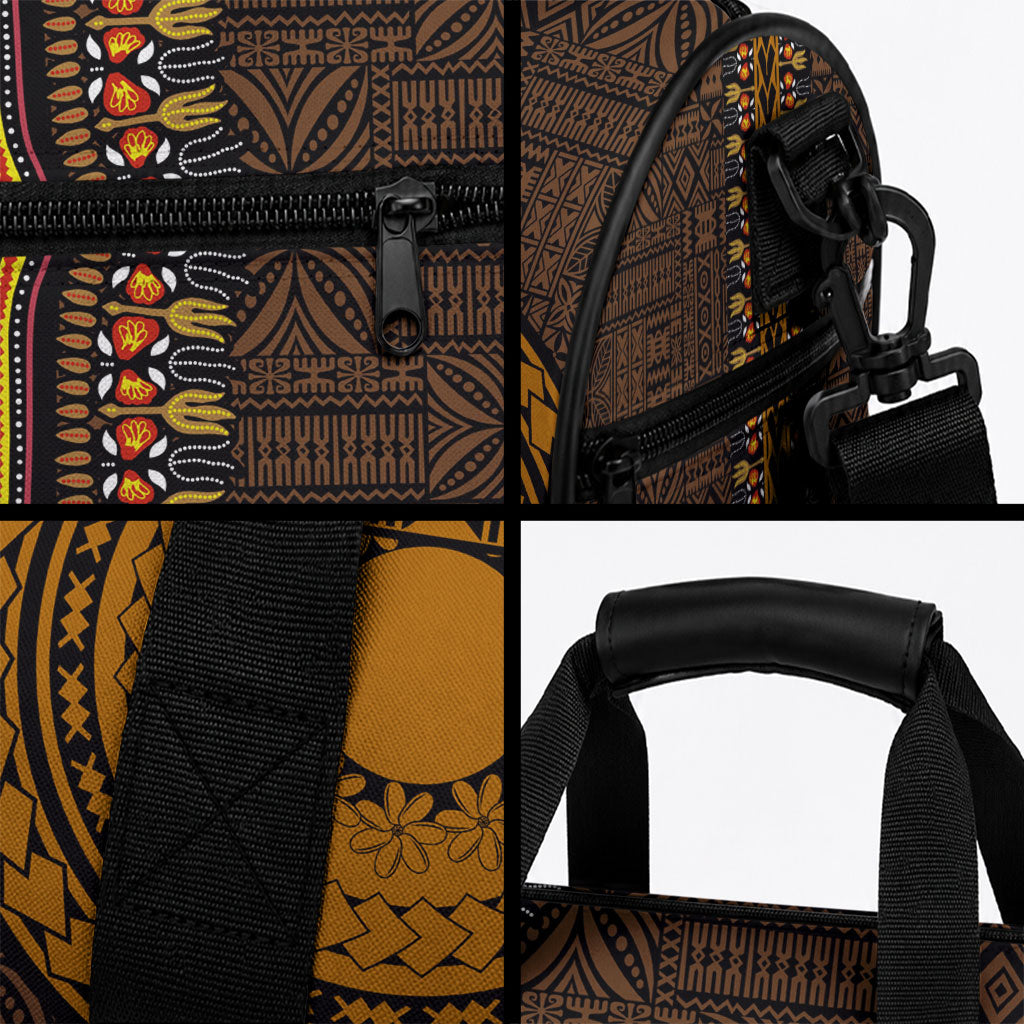 African Dashiki With Tapa Pattern - Gold Duffle Bag LT9 - Polynesian Pride