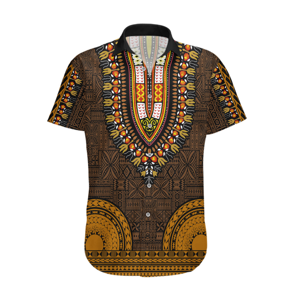 African Dashiki Hawaiian Shirt With Tapa Pattern - Gold LT9 Gold - Polynesian Pride