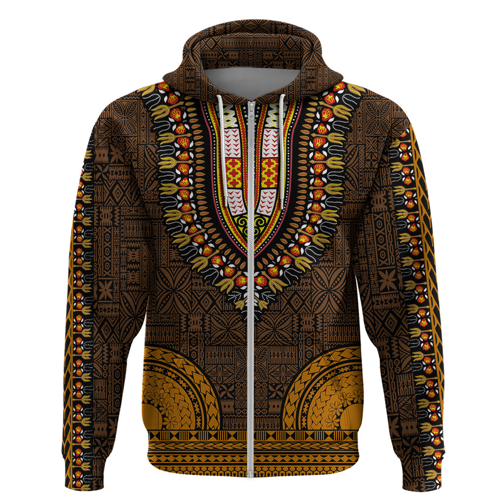 African Dashiki Hoodie With Tapa Pattern Gold LT9 Zip Hoodie Gold - Polynesian Pride