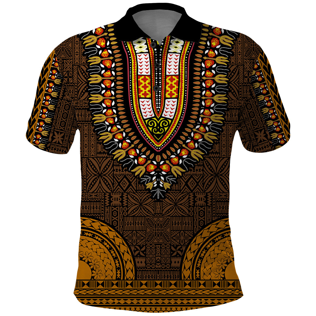 African Dashiki Polo Shirt With Tapa Pattern Gold LT9 Gold - Polynesian Pride