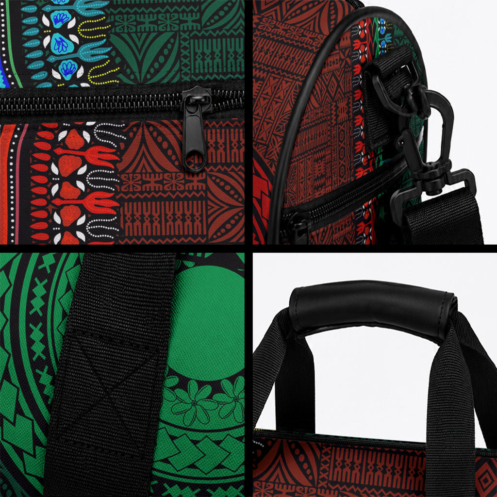 African Dashiki With Tapa Pattern - Green Red Duffle Bag LT9 - Polynesian Pride
