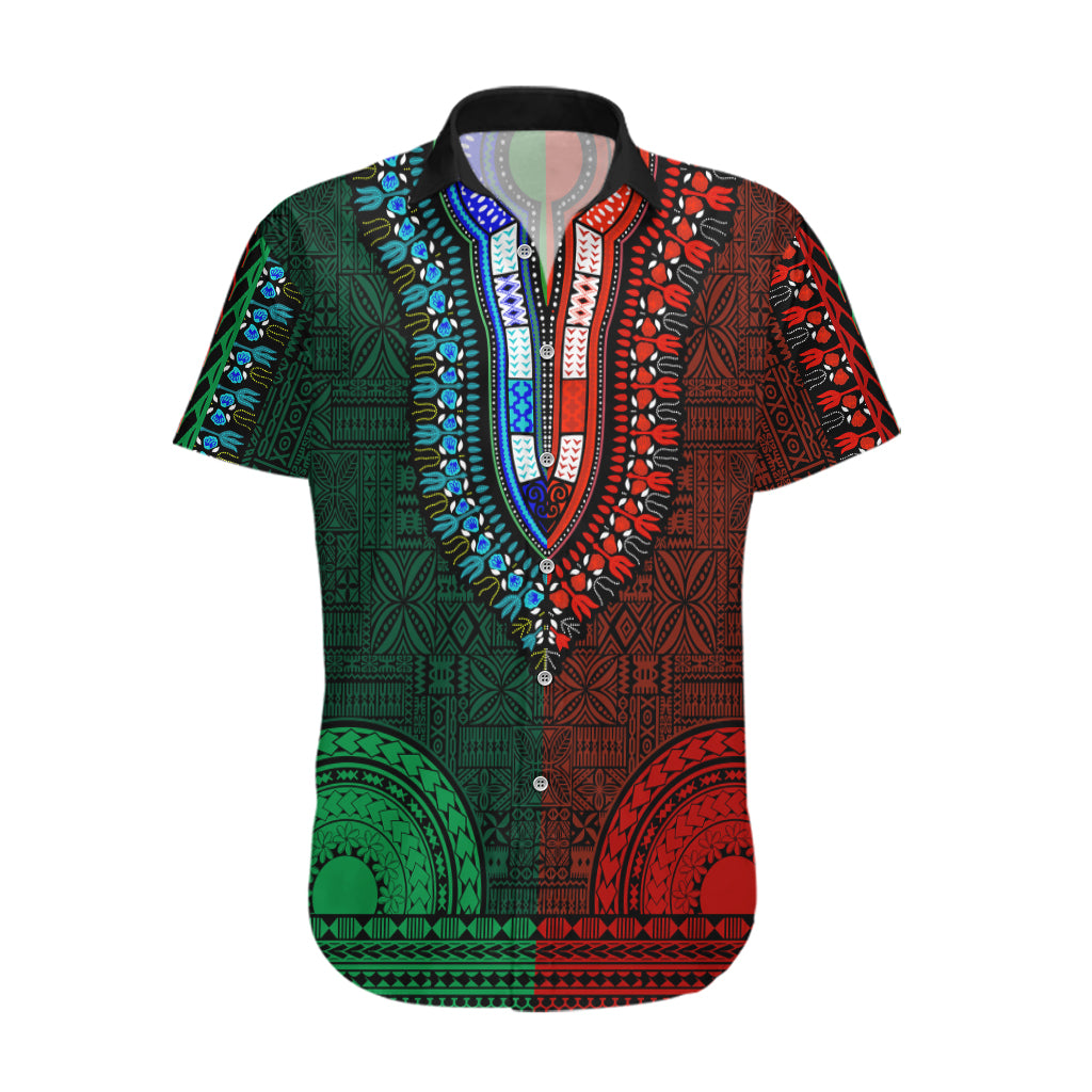 African Dashiki Hawaiian Shirt With Tapa Pattern - Half Green and Red LT9 Green and Red - Polynesian Pride