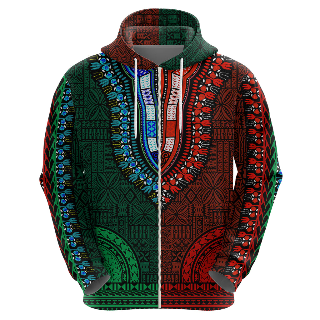African Dashiki Hoodie With Tapa Pattern Half Green and Red LT9 - Polynesian Pride