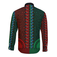 African Dashiki Long Sleeve Button Shirt With Tapa Pattern - Half Green and Red LT9 - Polynesian Pride